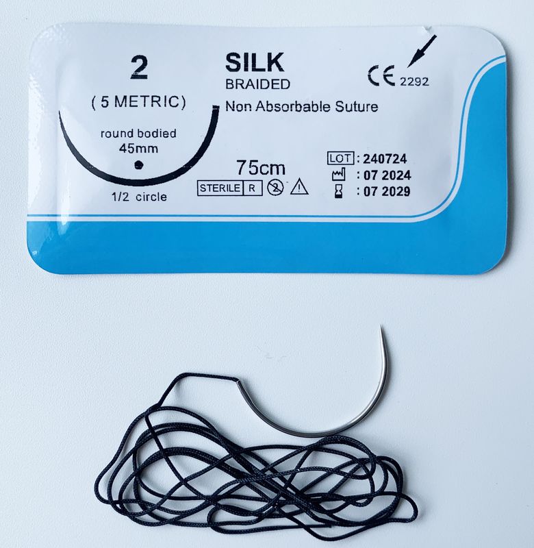 braided silk veterinary suture with curved needle